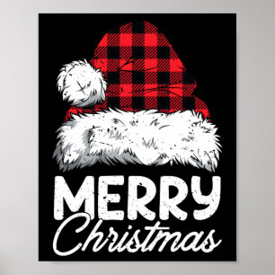 Merry Christmas Buffalo Plaid Red Santa Hat Xmas P Poster