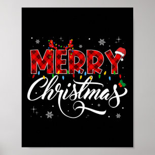Merry Christmas Buffalo Plaid Red Santa Hat Xmas P Poster