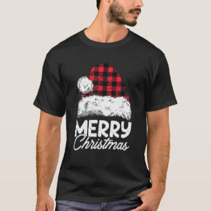 Merry Christmas Buffalo Plaid Red Santa Hat Xmas P T-Shirt