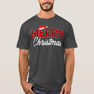 Merry Christmas Buffalo Plaid Red Santa Hat Xmas P T-Shirt