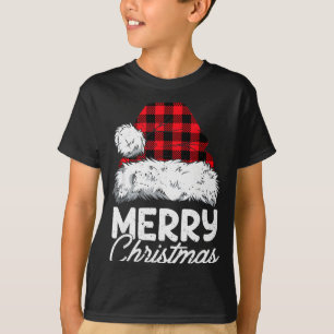 Merry Christmas Buffalo Plaid Red Santa Hat Xmas P T-Shirt