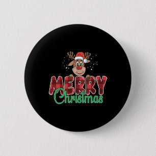 Merry Christmas Buffalo Plaid Red Santa Reindeer X 6 Cm Round Badge