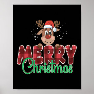 Merry Christmas Buffalo Plaid Red Santa Reindeer X Poster