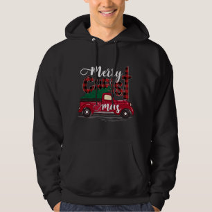 Merry Christmas Buffalo Plaid Red Truck Christian Hoodie