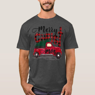 Merry Christmas Buffalo Plaid Red Truck Christian  T-Shirt