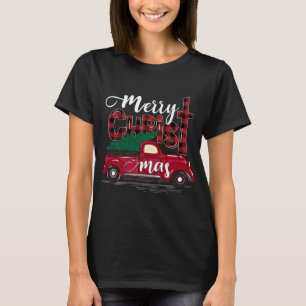 Merry Christmas Buffalo Plaid Red Truck Christian T-Shirt