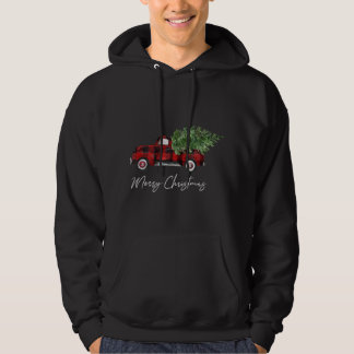 Merry Christmas Buffalo Plaid Red Truck Tree Hoodie