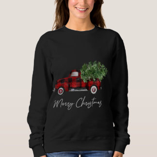 Merry Christmas Buffalo Plaid Red Truck Tree Sweatshirt
