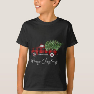 Merry Christmas Buffalo Plaid Red Truck Tree T-Shirt