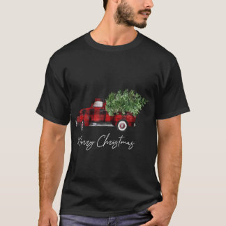 Merry Christmas Buffalo Plaid Red Truck Tree T-Shirt