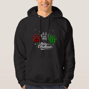 Merry Christmas Buffalo Plaid Red White Green Dog  Hoodie