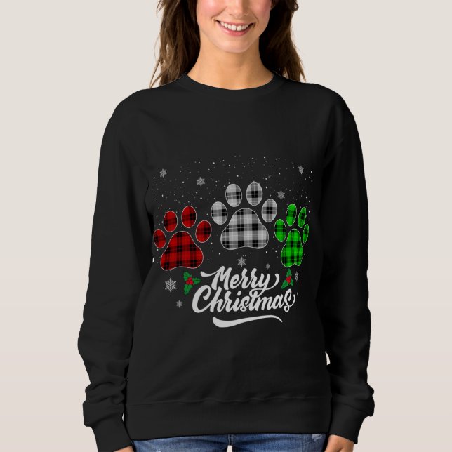 Merry Christmas Buffalo Plaid Red White Green Dog  Sweatshirt (Front)