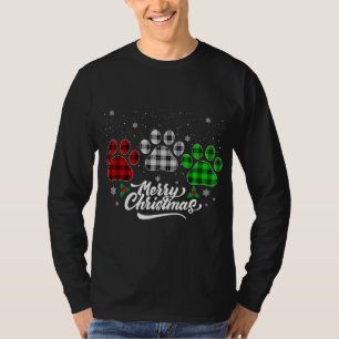 Merry Christmas Buffalo Plaid Red White Green Dog  T-Shirt