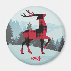 Merry Christmas Buffalo Plaid Reindeer And Trees Magnet
