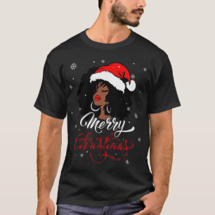 Merry Christmas Buffalo Plaid Santa Afro American  T-Shirt