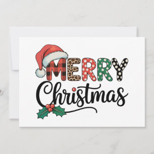Merry Christmas Buffalo Plaid Santa Hat Love Xmas Holiday Card
