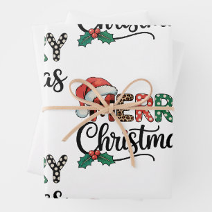 Merry Christmas Buffalo Plaid Santa Hat Love Xmas Wrapping Paper Sheet