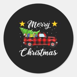 Merry Christmas Buffalo Plaid Shirt, Red Truck Tre Classic Round Sticker