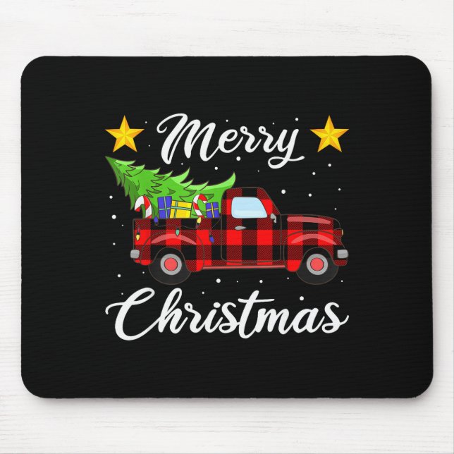 Merry Christmas Buffalo Plaid Shirt, Red Truck Tre Mouse Pad (Front)