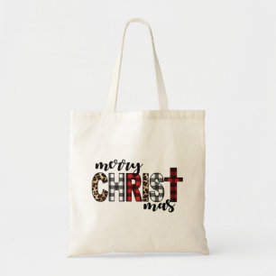 Merry CHRISTmas Buffalo Plaid Tote Bag