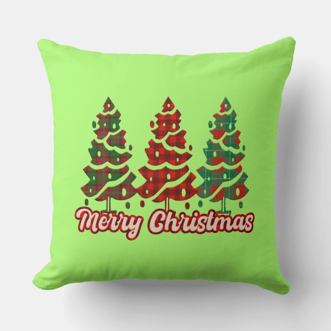Merry Christmas Buffalo Plaid Trees-42019 Cushion (Front)