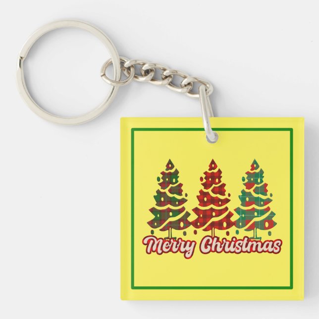 Merry Christmas Buffalo Plaid Trees-42019 Key Ring (Front)