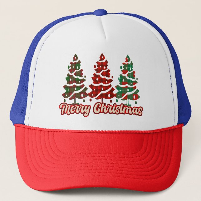 Merry Christmas Buffalo Plaid Trees-42019 Trucker Hat (Front)
