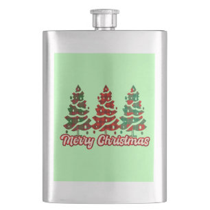 Merry Christmas Buffalo Plaid Trees Design-42019 Hip Flask