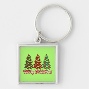 Merry Christmas Buffalo Plaid Trees Design-42019 Key Ring