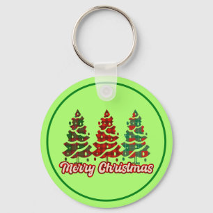 Merry Christmas Buffalo Plaid Trees Design-42019 Key Ring