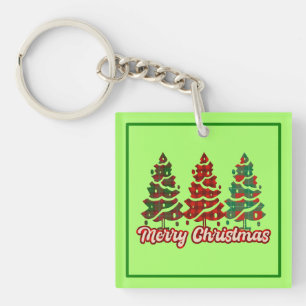 Merry Christmas Buffalo Plaid Trees Design-42019 Key Ring