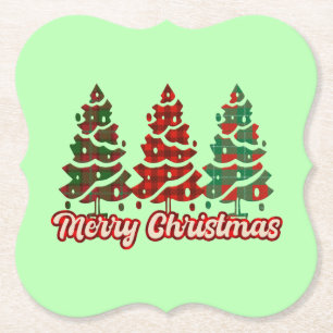 Merry Christmas Buffalo Plaid Trees Design-42019 Paper Coaster