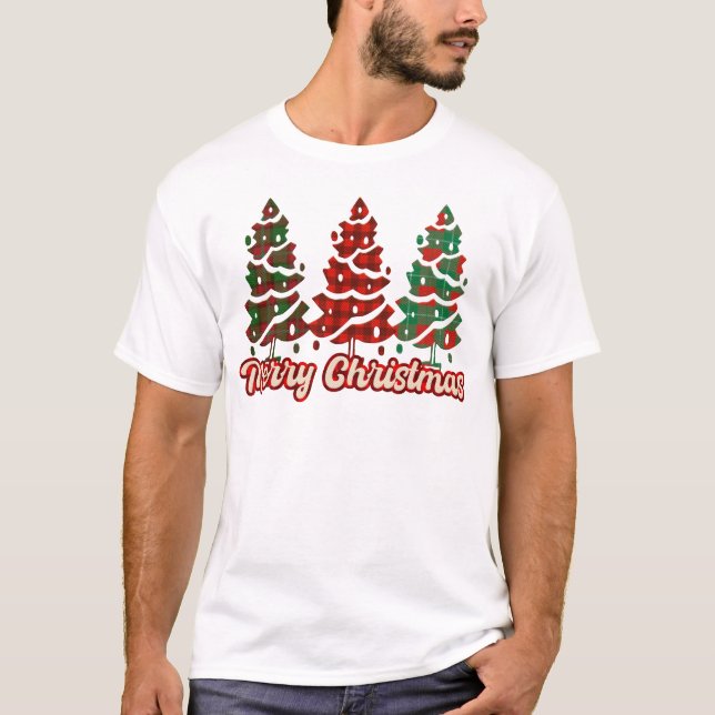 Merry Christmas Buffalo Plaid Trees Design-42019 T-Shirt (Front)