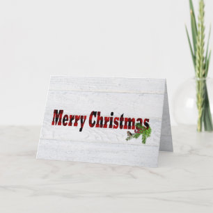 Merry Christmas buffalo plaid with bird Card