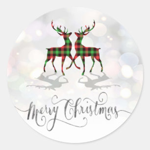 Merry Christmas,Buffalo Pleid Reindeer Classic Round Sticker