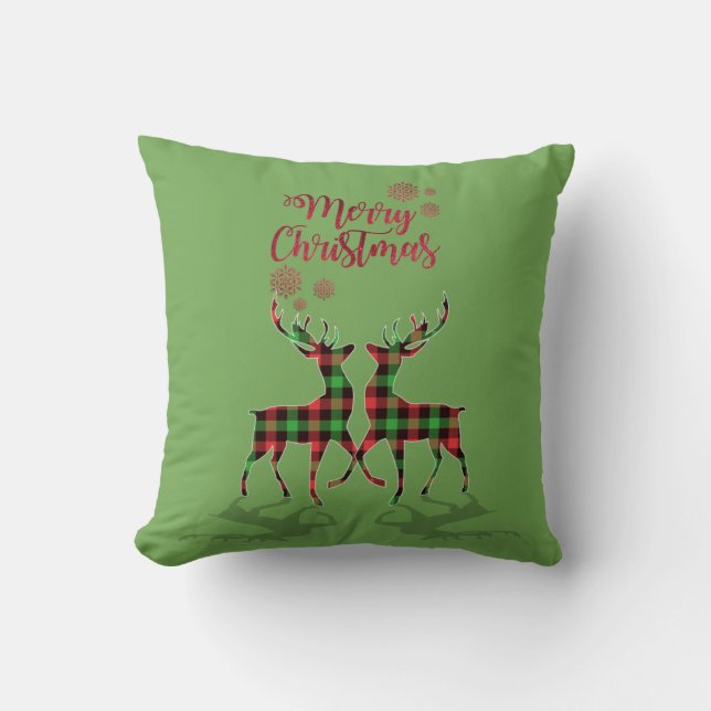 Merry Christmas,Buffalo Pleid Reindeer  Cushion (Front)