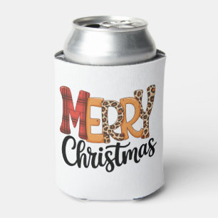 Merry Christmas Buffalo Red Plaid Cheetah Leopard Can Cooler