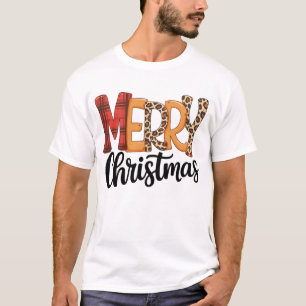 Merry Christmas Buffalo Red Plaid Cheetah Leopard T-Shirt