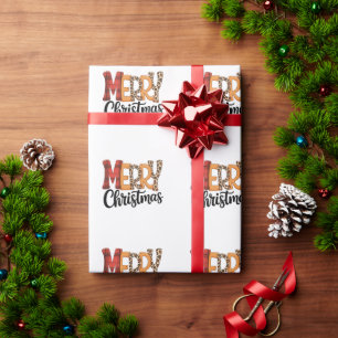 Merry Christmas Buffalo Red Plaid Cheetah Leopard Wrapping Paper