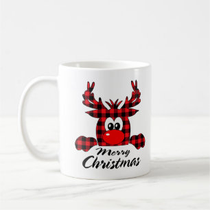 Merry Christmas Buffalo Red Plaid Reindeer Matchin Coffee Mug