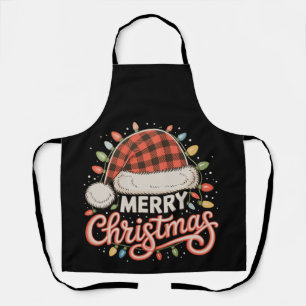 Merry Christmas Buffalo Red Plaid Santa Hat Xmas Apron