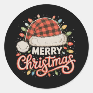 Merry Christmas Buffalo Red Plaid Santa Hat Xmas Classic Round Sticker