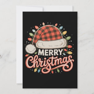 Merry Christmas Buffalo Red Plaid Santa Hat Xmas Holiday Card
