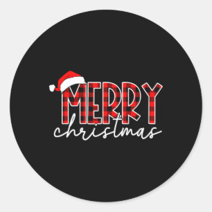 Merry Christmas Buffalo Red Plaid Santa Hat Xmas P Classic Round Sticker