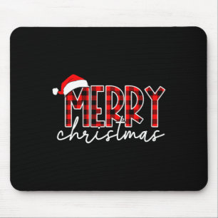 Merry Christmas Buffalo Red Plaid Santa Hat Xmas P Mouse Pad