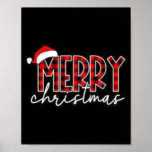 Merry Christmas Buffalo Red Plaid Santa Hat Xmas P Poster