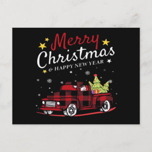Merry Christmas Buffalo Truck Snowman Tree Red Pla Holiday Postcard