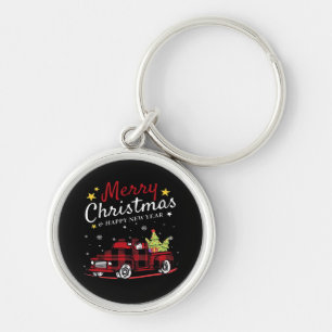 Merry Christmas Buffalo Truck Snowman Tree Red Pla Key Ring