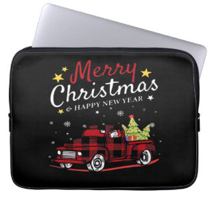 Merry Christmas Buffalo Truck Snowman Tree Red Pla Laptop Sleeve