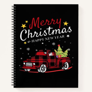 Merry Christmas Buffalo Truck Snowman Tree Red Pla Notebook
